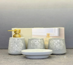 Brilliant 4Pcs Bathroom Set Flower Gray
