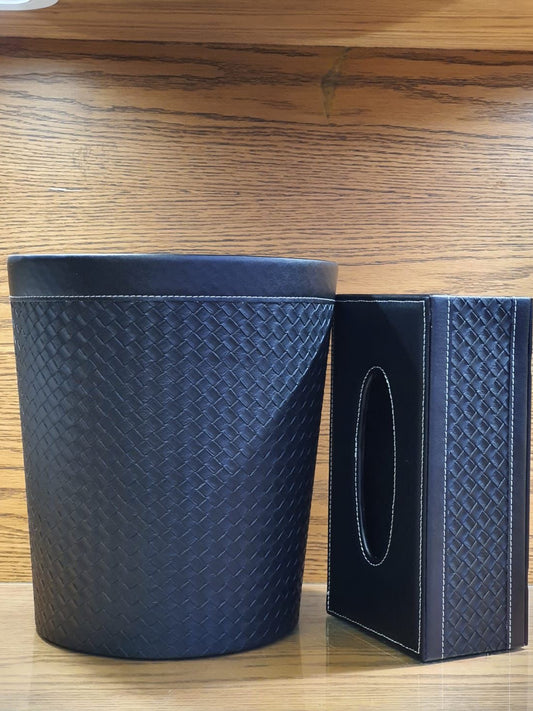 Leather Tissue Box & Dustbin Set