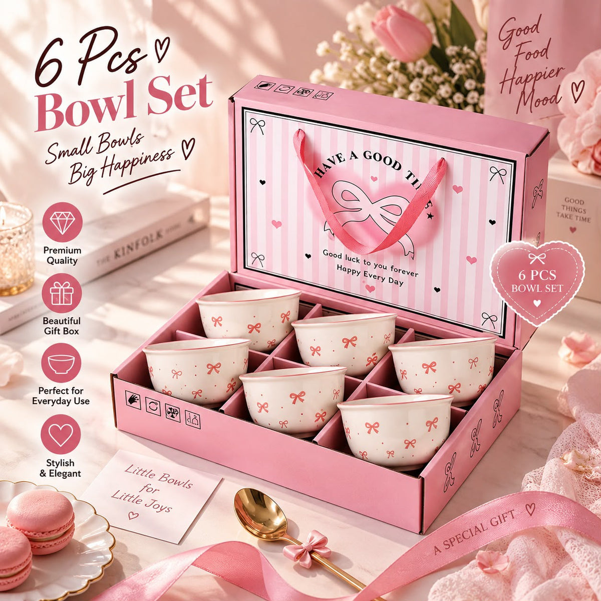 6 Pcs Porcelain Pintrest Bow Bowls Set