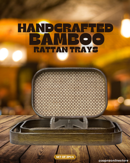 Handcrafted Bamboo Rattan   Trays Set