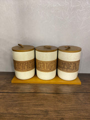 3 Pcs Ceramic Jar Set With Tray