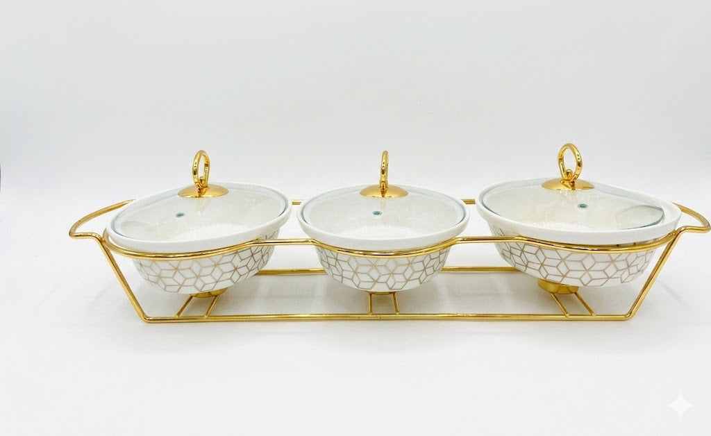 Luxury Porcelain Triple- Oval Chafing Dish