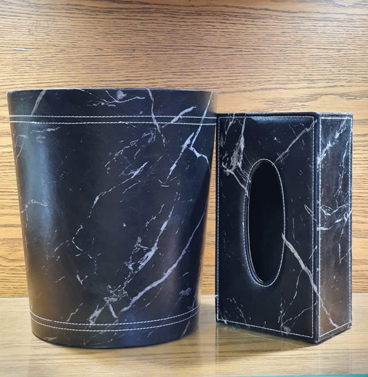 Leather Tissue Box & Dustbin Set