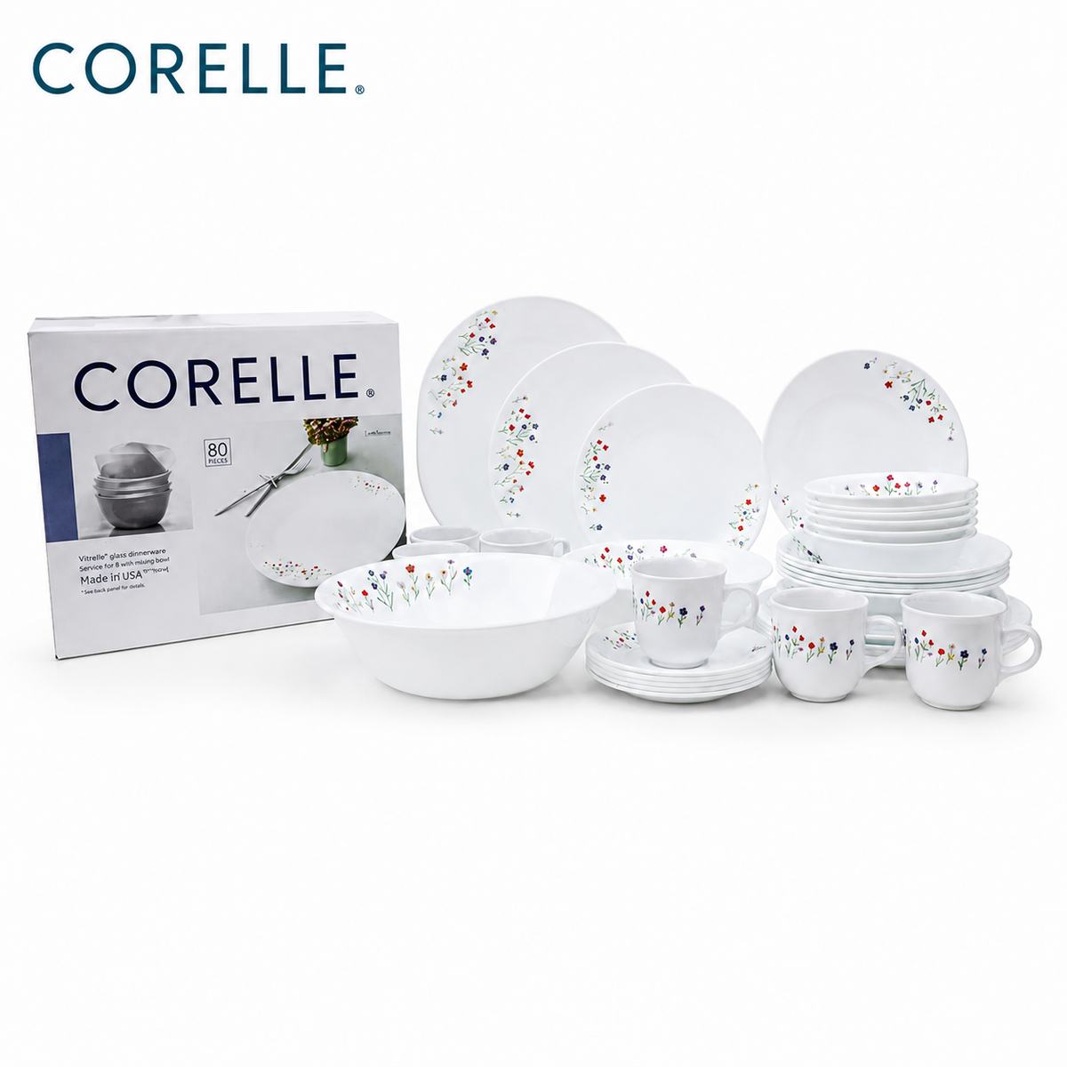Corelle 80-piece Dinner Set - Flower Hill (12-Persons)