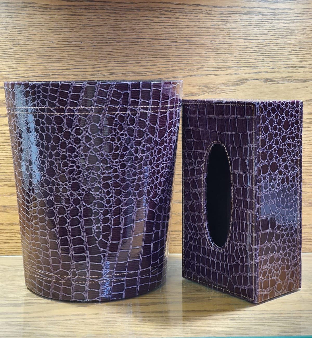 Leather Tissue Box & Dustbin Set