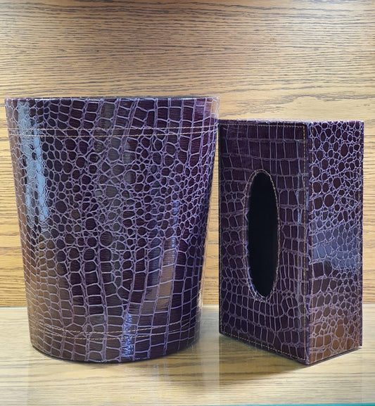 Leather Tissue Box & Dustbin Set
