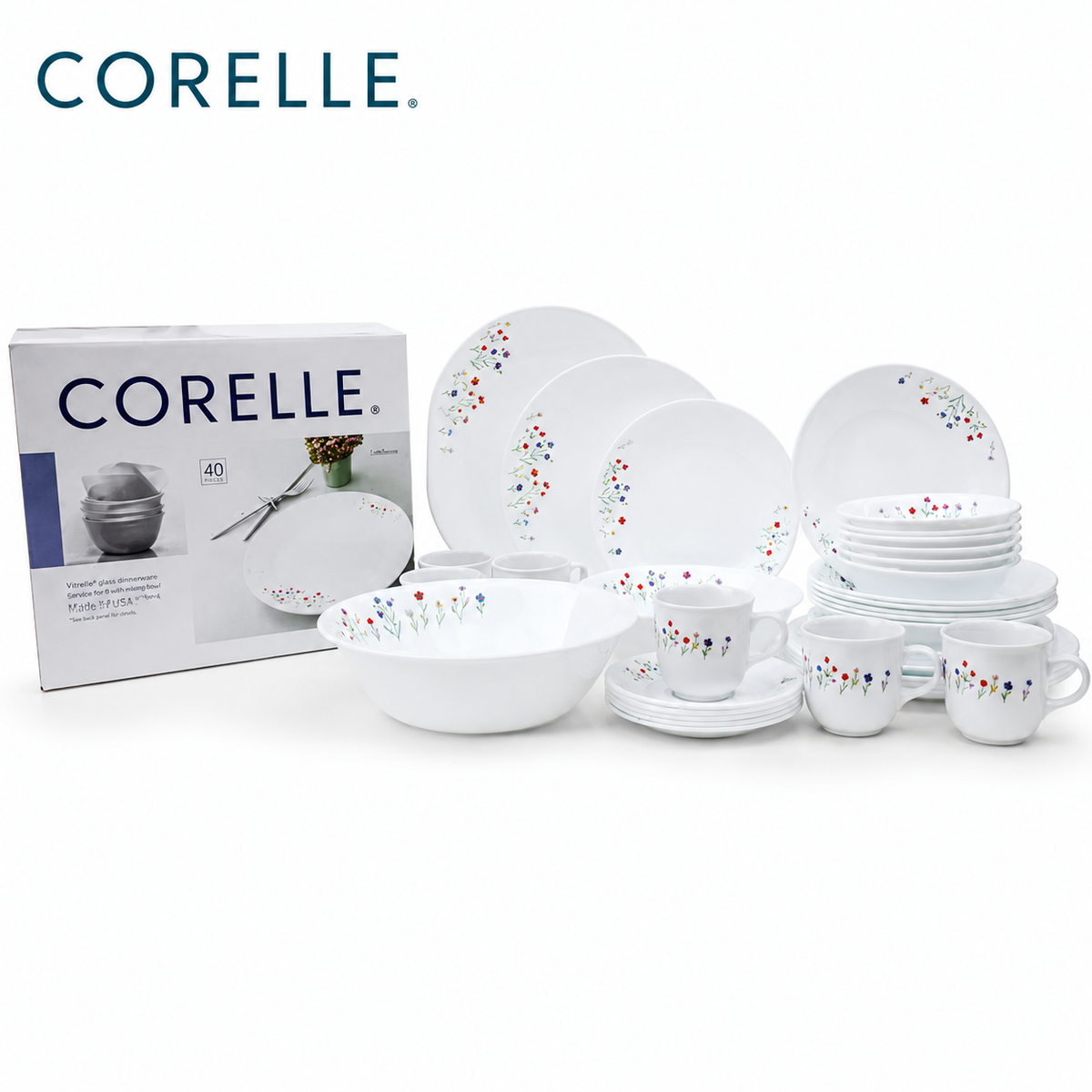 Corelle 40-piece Dinner Set - Flower Hill (6-Persons)