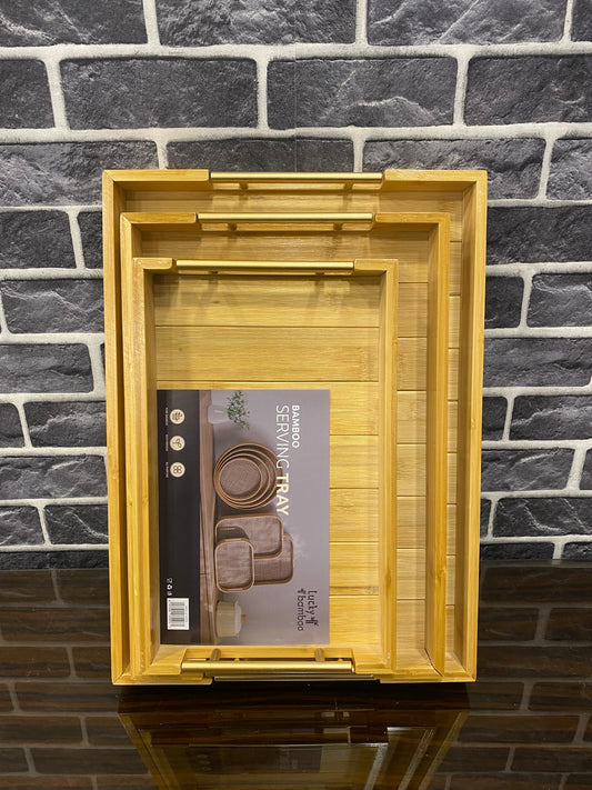 Handcrafted Golden Handle Bamboo Trays Set