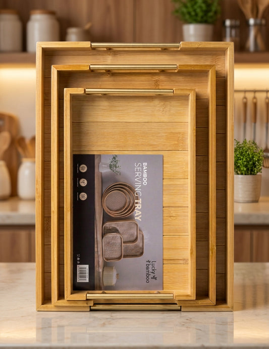 Handcrafted Golden Handle Bamboo Trays Set