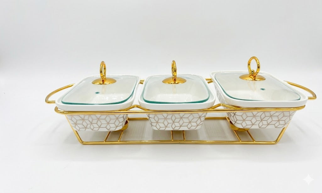 Luxury Porcelain Triple- Rectangle Chafing Dish