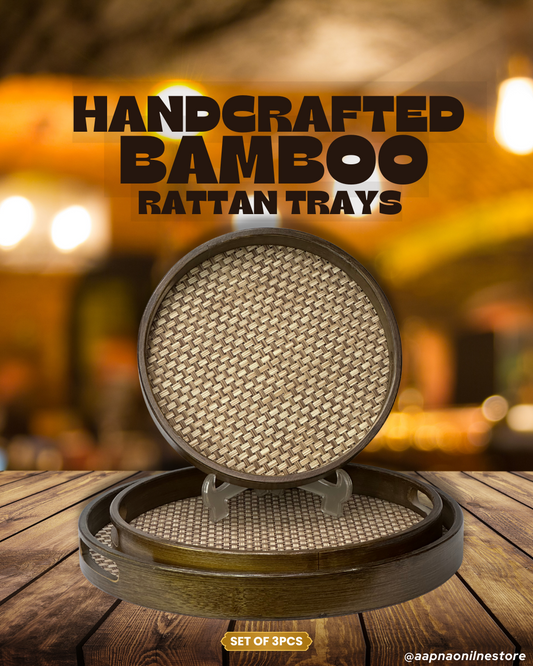 Handcrafted Bamboo Rattan  Trays Set