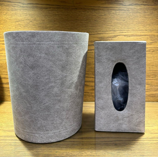 Leather Tissue Box & Dustbin Set