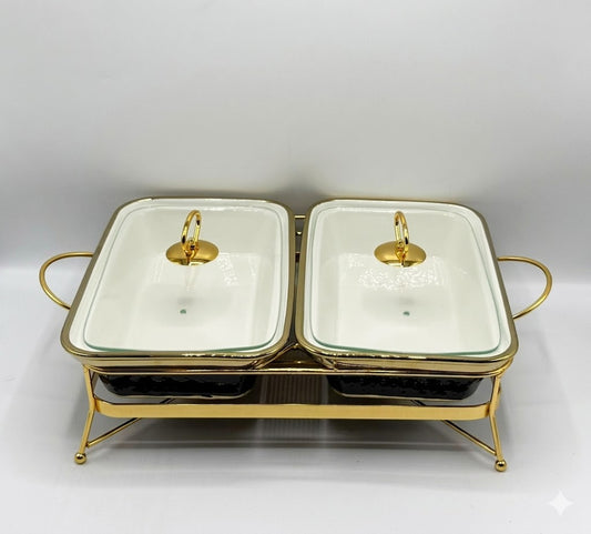 Luxury Porcelain Twin Rectangular Chafing Dish