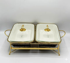 Luxury Porcelain Twin Rectangular Chafing Dish