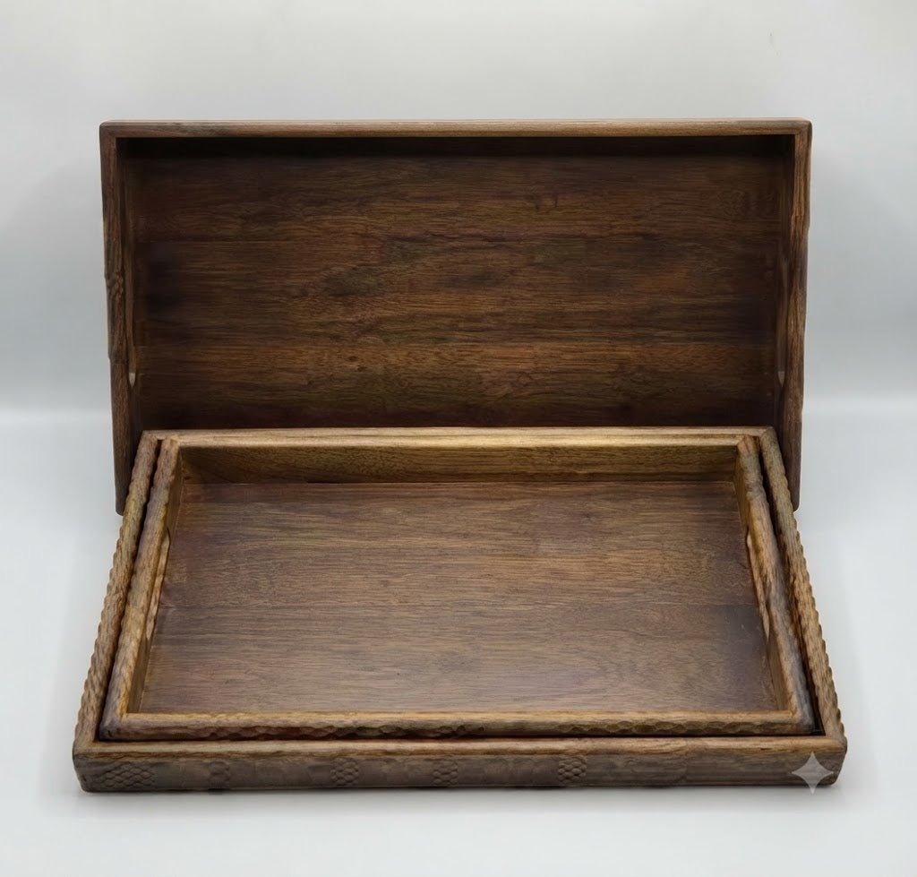 3 Pcs Wooden Tray Set
