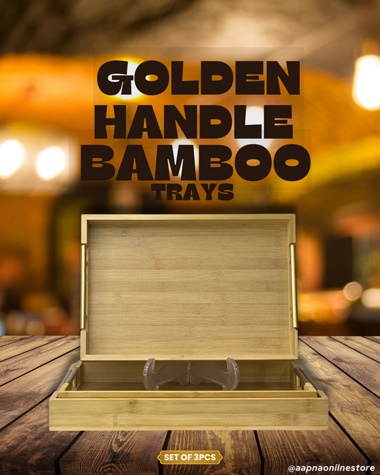 Golden Handle Bamboo Trays Set