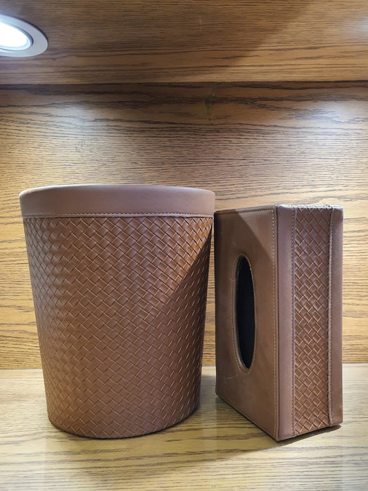 Leather Tissue Box & Dustbin Set