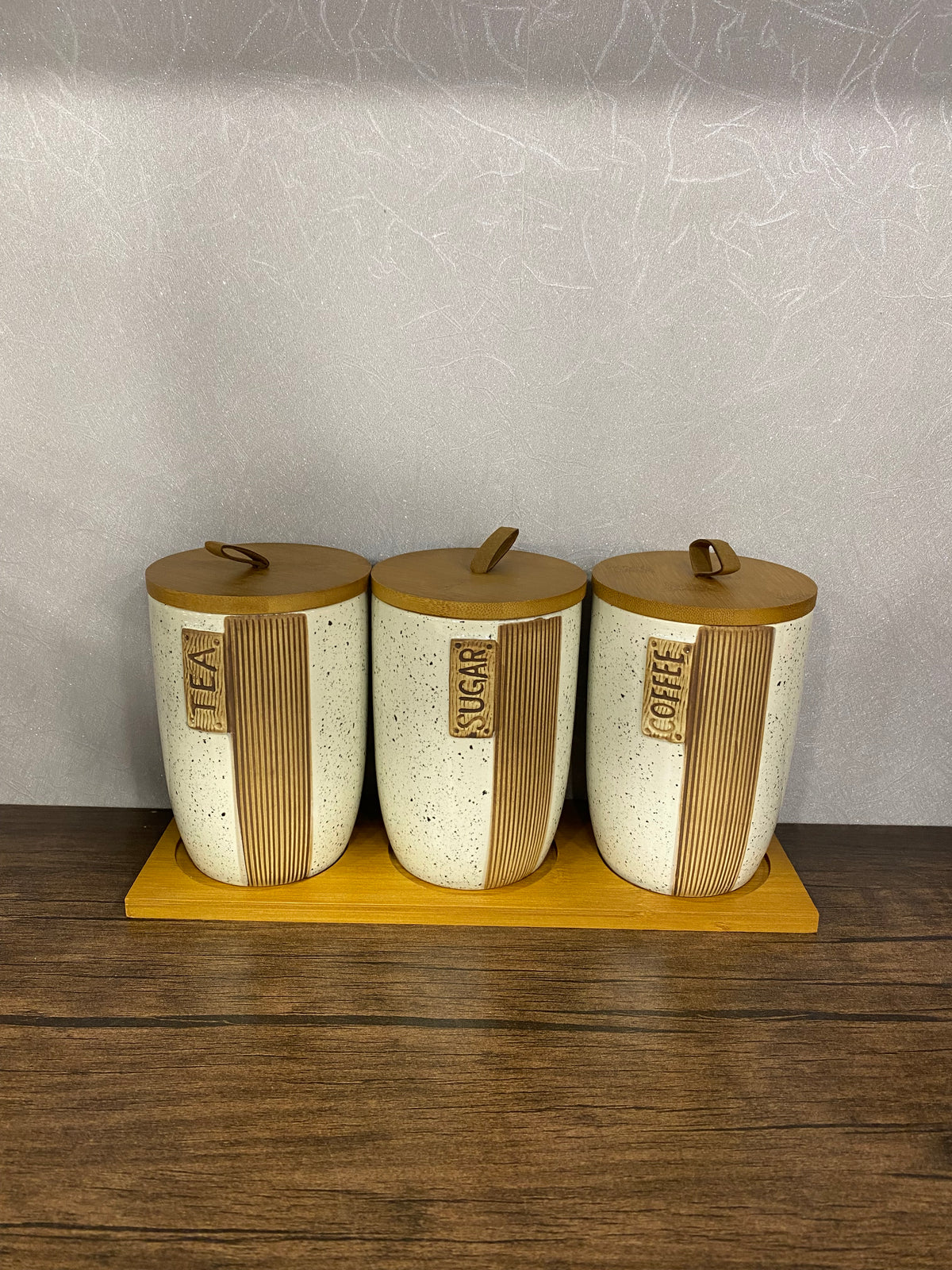 3 Pcs Ceramic Jar Set With Tray