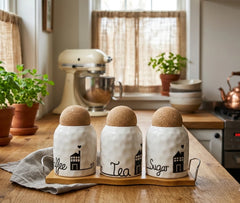 3 Pcs White Textured Ceramic Kitchen Storage Jars Set