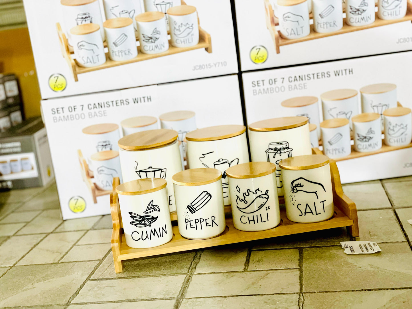 Set Of 7 Canisters With Bamboo Lid