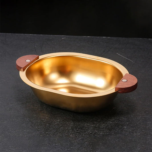 Golden Greavy Bowl With Wooden Handle