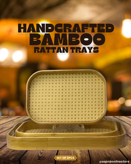 Handcrafted Bamboo Rattan  Trays Setduct