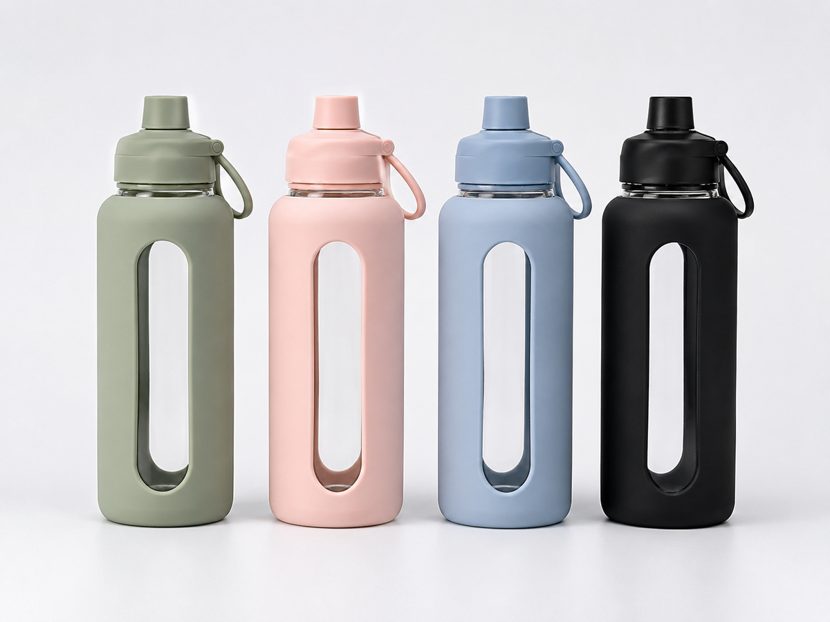 Premium Glass Water Bottle with Protective Silicone Sleeve | Leakproof Sports & Gym Bottle | BPA-Free Reusable Drinking Bottle