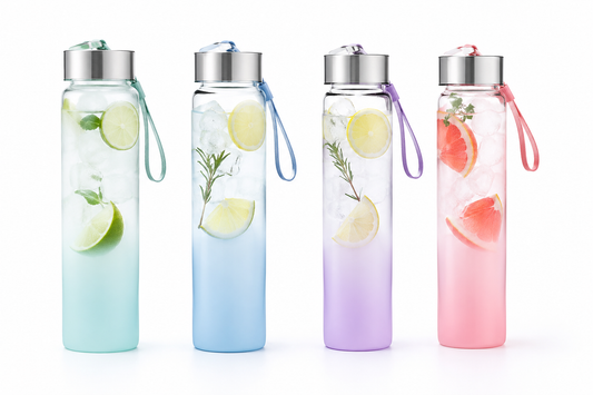 Premium Gradient Glass Water Bottle | BPA-Free Leakproof Bottle with Carry Strap | Reusable Sports & Travel Bottle