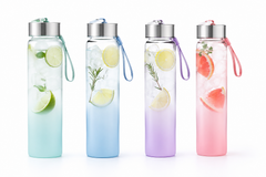Premium Gradient Glass Water Bottle | BPA-Free Leakproof Bottle with Carry Strap | Reusable Sports & Travel Bottle