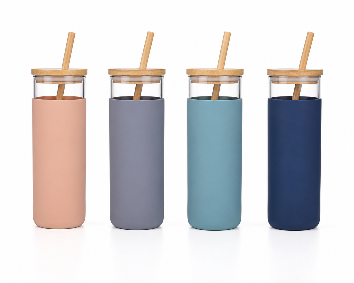 Premium Glass Tumbler with Bamboo Lid & Reusable Straw | Silicone Sleeve | Leakproof Drinking Cup for Coffee, Juice & Smoothies