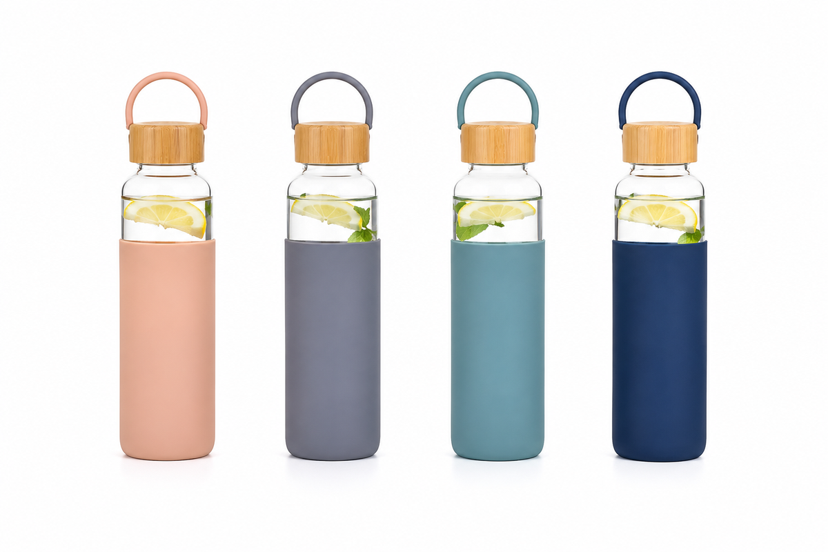 Premium Glass Water Bottle with Bamboo Lid & Silicone Sleeve | Leakproof | BPA-Free Reusable Water Bottle for Gym, Office & Travel