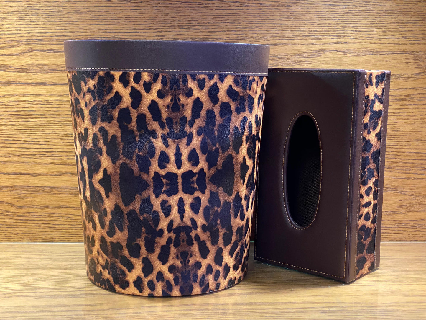 Leather Tissue Box & Dustbin Set
