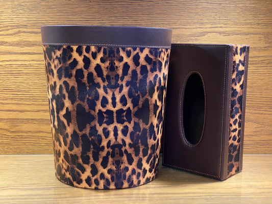 Leather Tissue Box & Dustbin Set