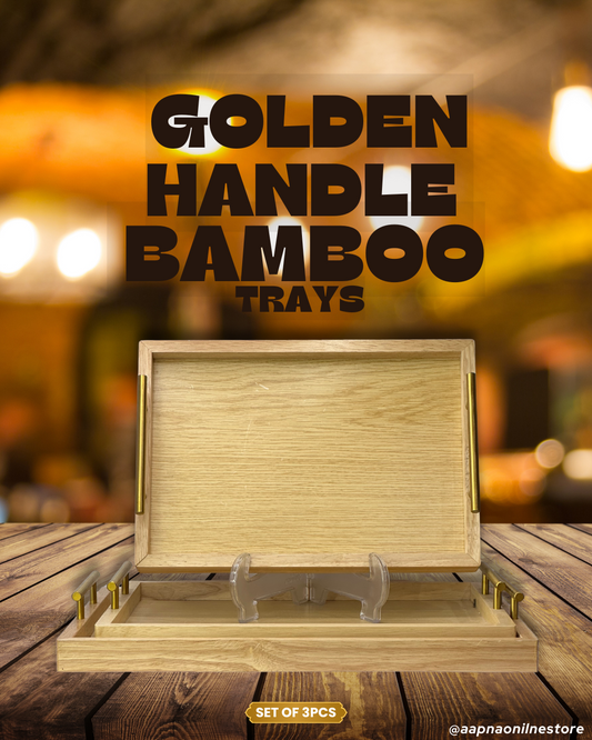 Golden Handle Bamboo Trays Set