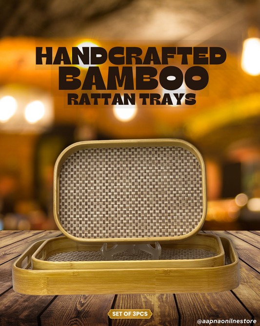 Handcrafted Bamboo Rattan  Trays Set