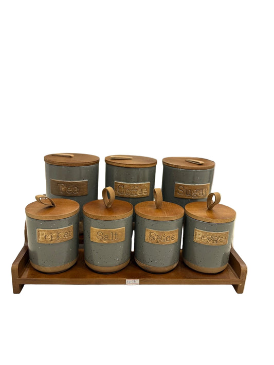 Set Of 7 Canisters With Bamboo Lid