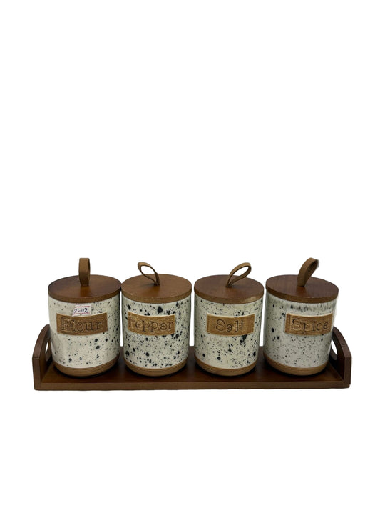 Set Of 4 Canisters With Bamboo Base Tray