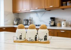 3 Pcs White Textured Ceramic Kitchen Storage Jars Set