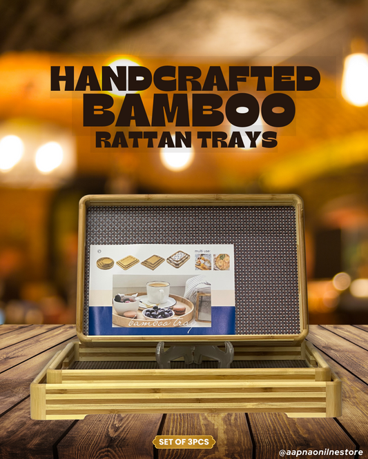 Handcrafted Bamboo Rattan  Trays Set
