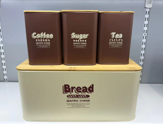 4 Pcs Vintage Bread Box & Canister Set