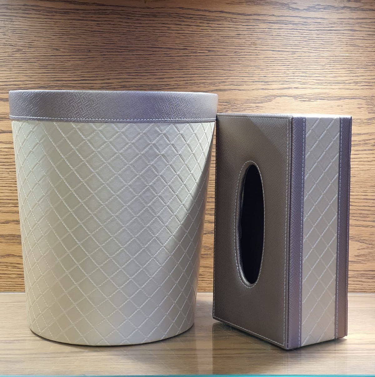 Leather Tissue Box & Dustbin Set