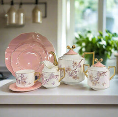 Modern Ceramic Floral Tea-set White & Pink 2.0
