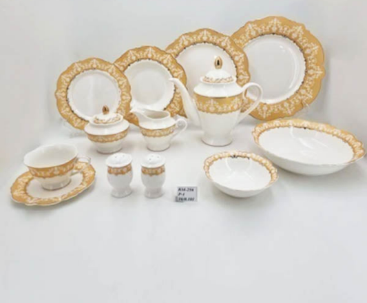Dinner Set White Gold 6 Person 47 Pcs
