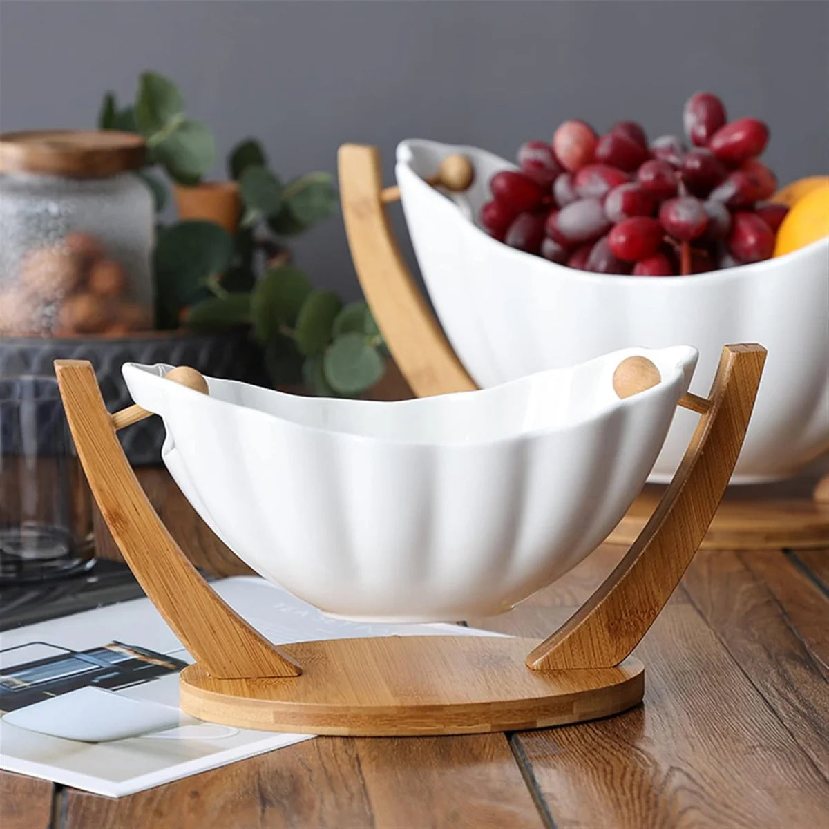 STYLISH WOODEN BASE HANGING FRUIT BOWL