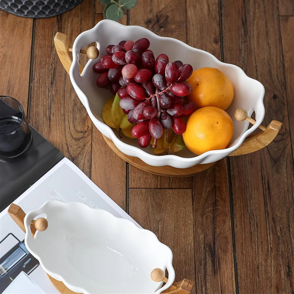 STYLISH WOODEN BASE HANGING FRUIT BOWL