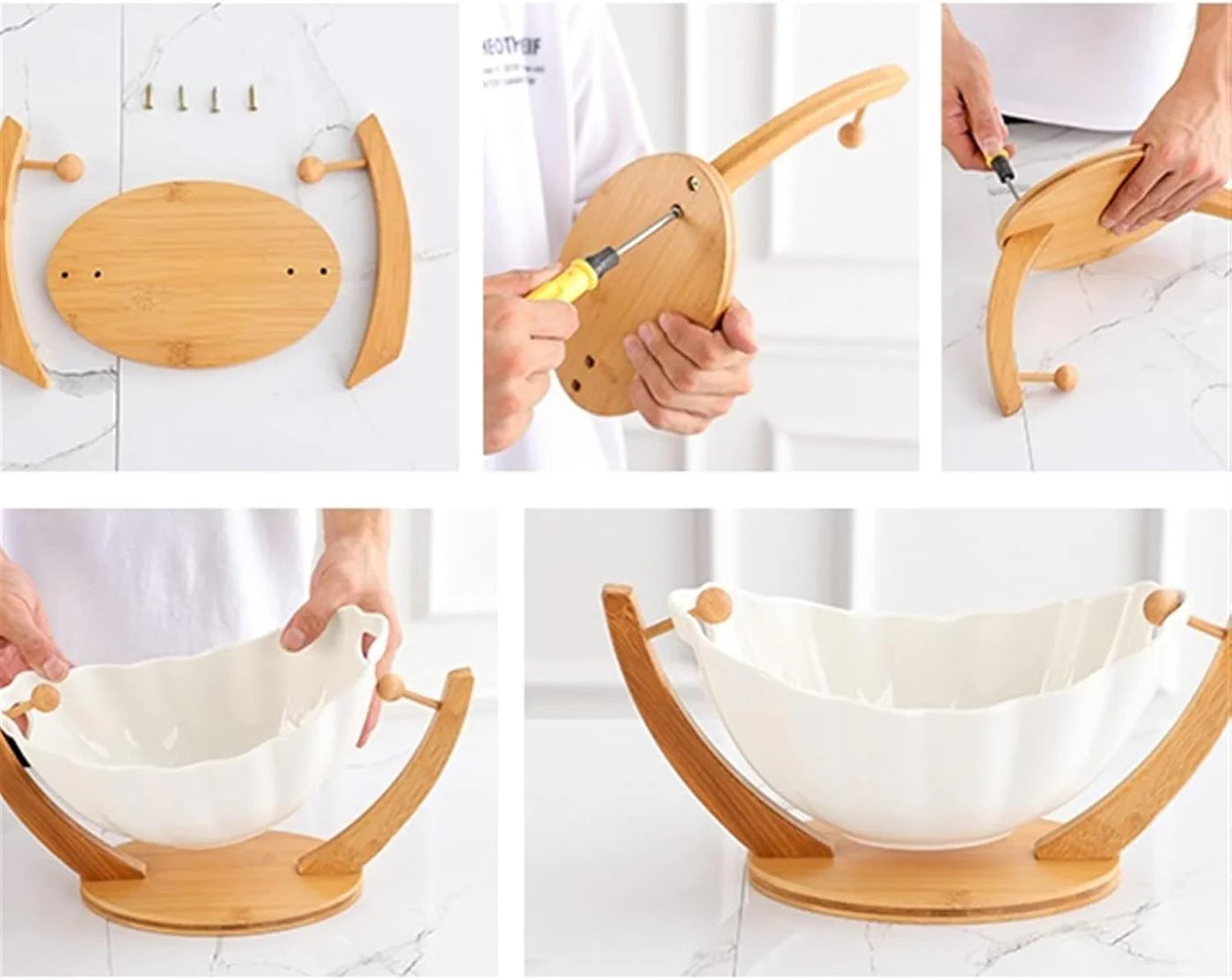 STYLISH WOODEN BASE HANGING FRUIT BOWL