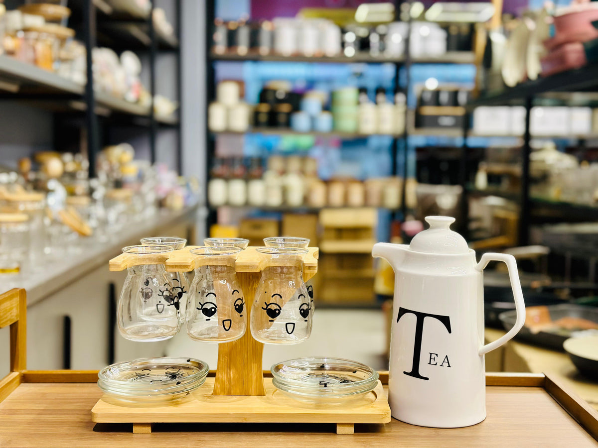 Ceramic 15pcs Tea Set With Wooden Base
