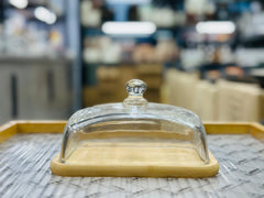 Glass Butter Dish With Wooden Base