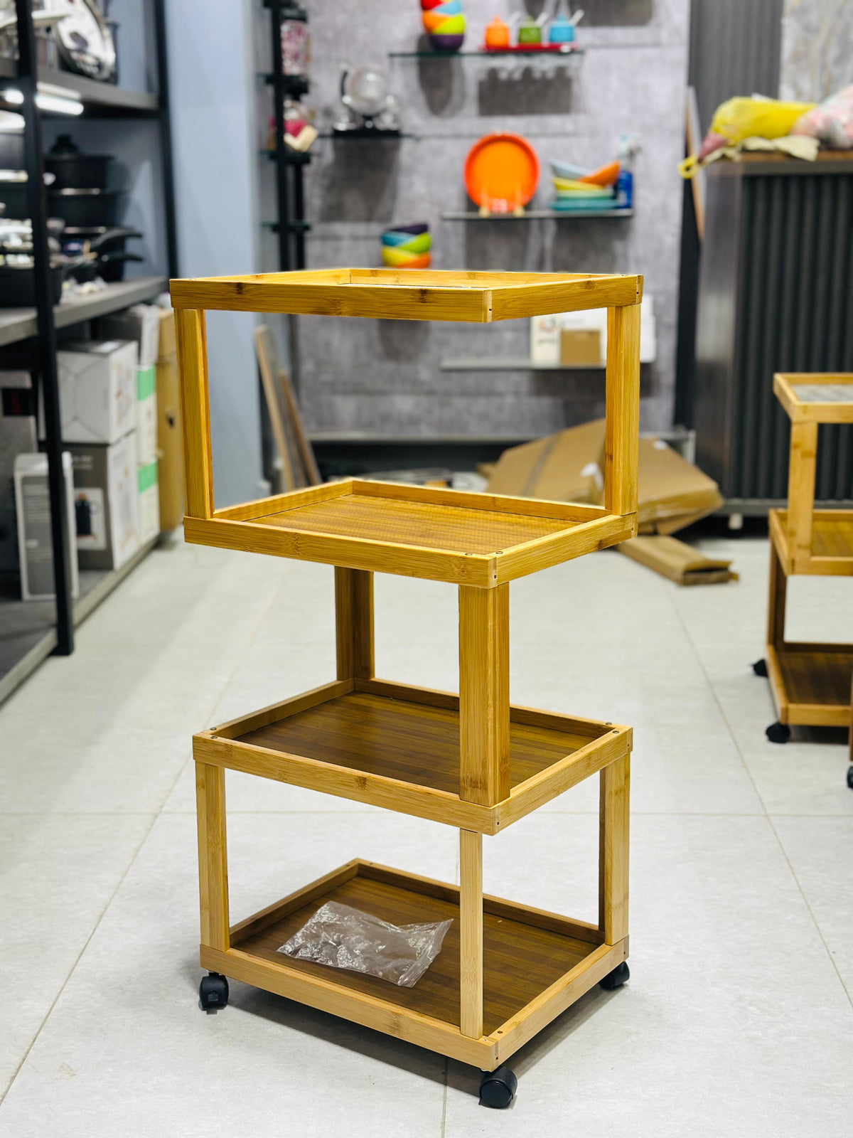 4 Layers Trolley With Rattan Top
