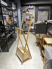 Wooden Clothes Hanging Stand with Storage Basket